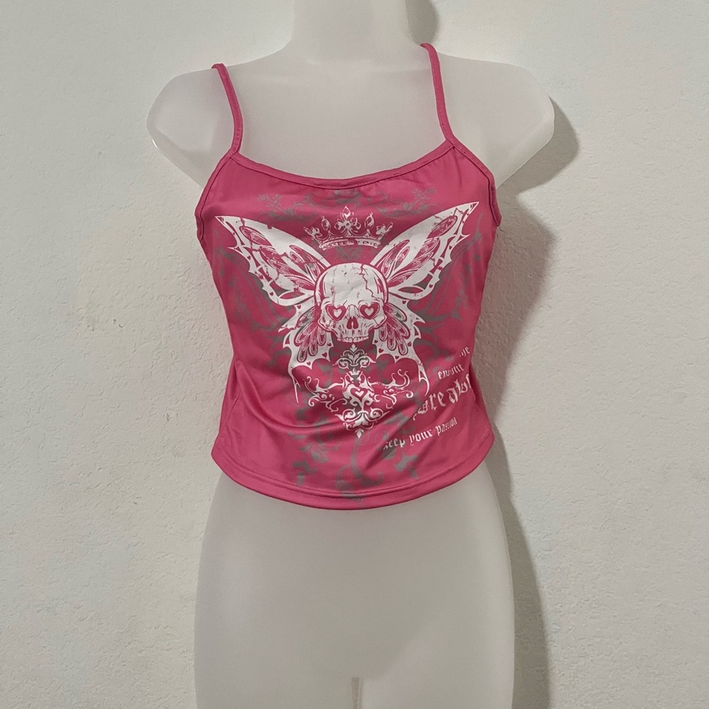 Pink Spaghetti Strap Sleeveless Crop Camisole